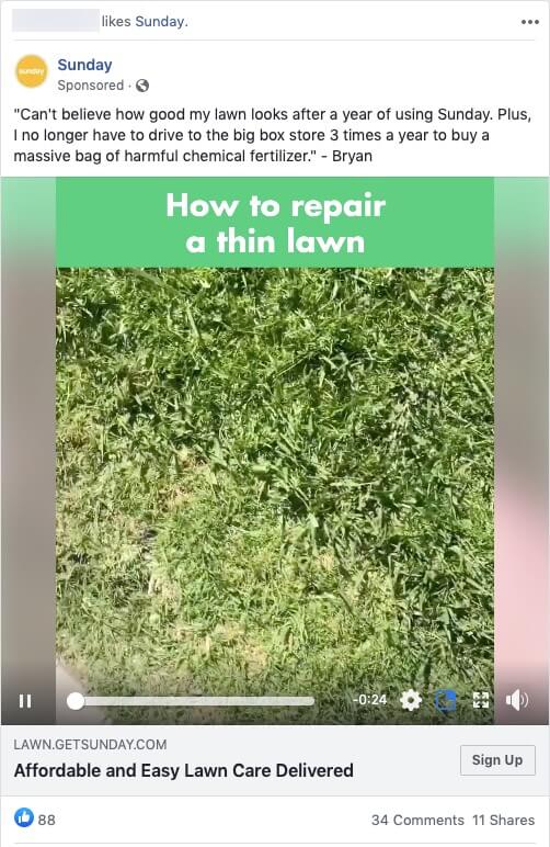 Sunday Lawn Care Ad on Facebook