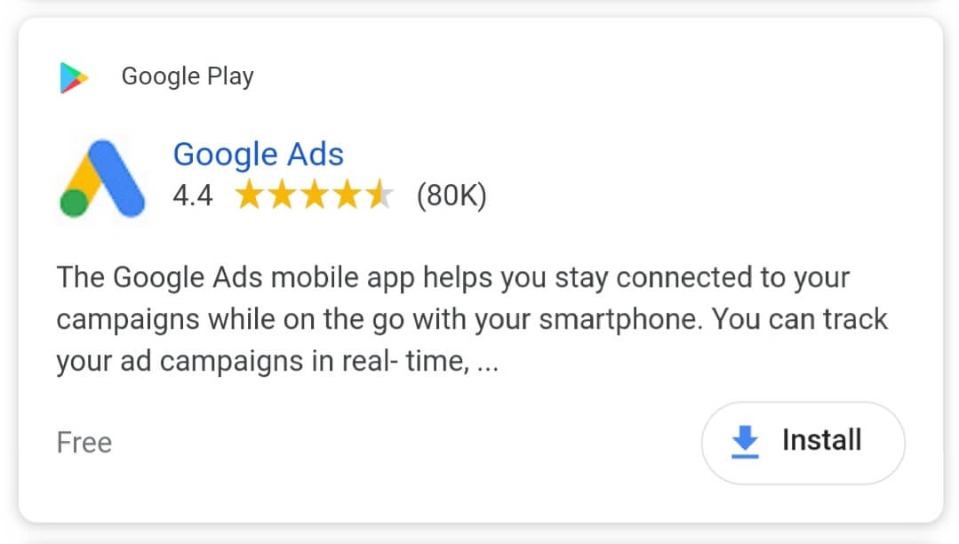 Example of Google App Campaign