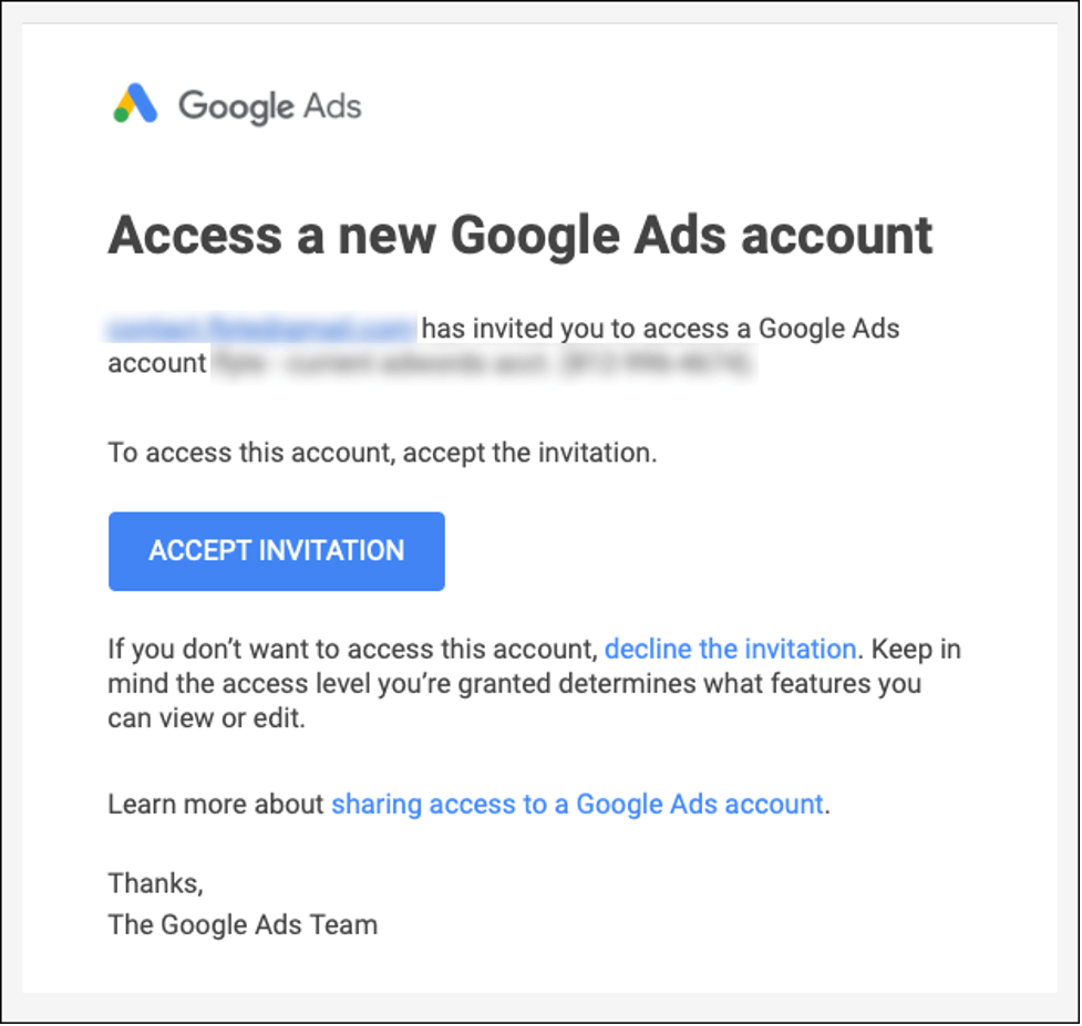 Screenshot: Accessing a Google Ads Account